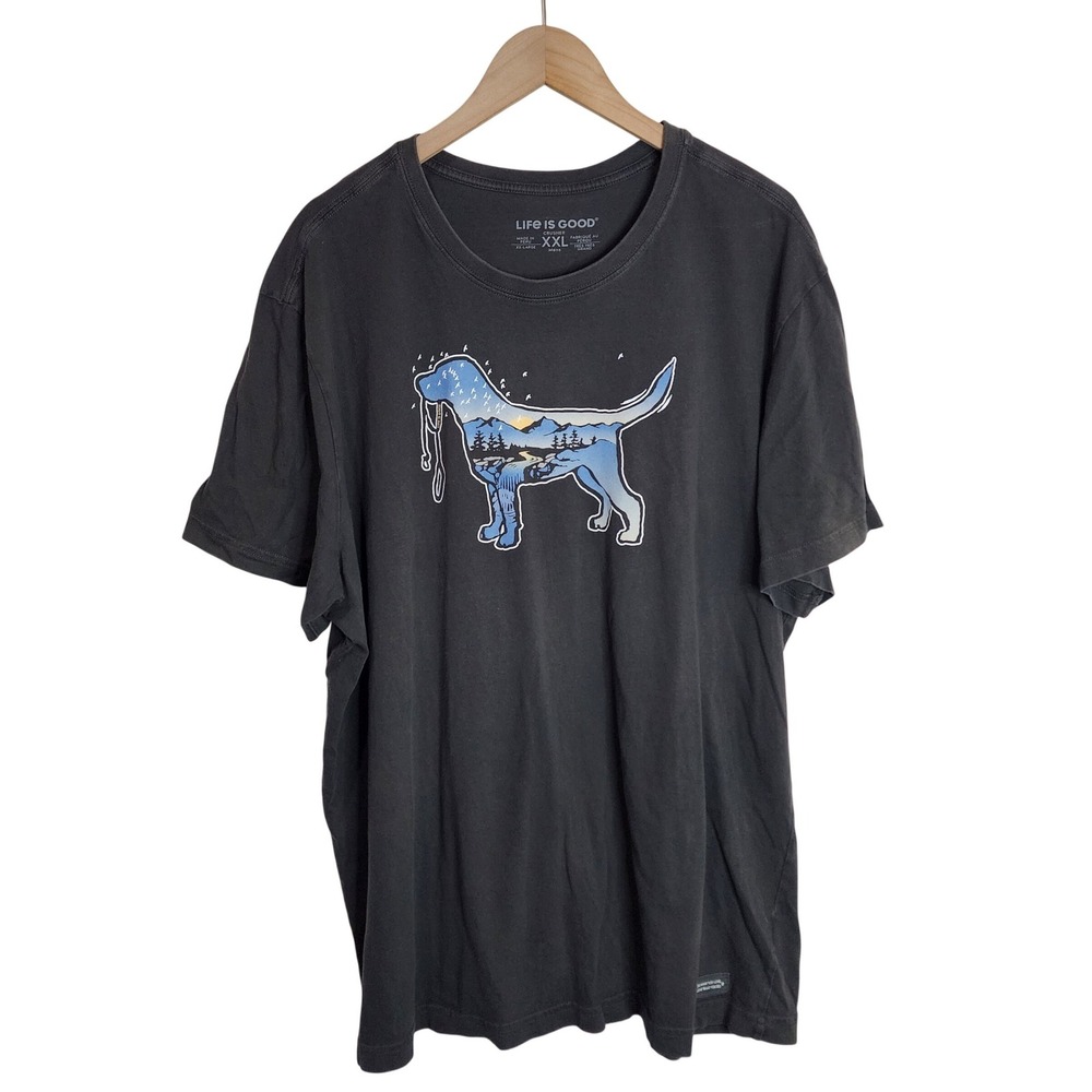 Life is Good Shirt Men's XXL Outdoor Dog Short Sleeve Grey